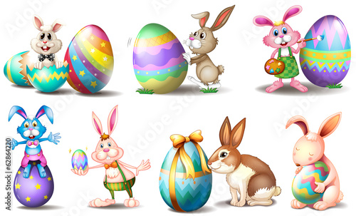 Easter eggs with playful bunnies