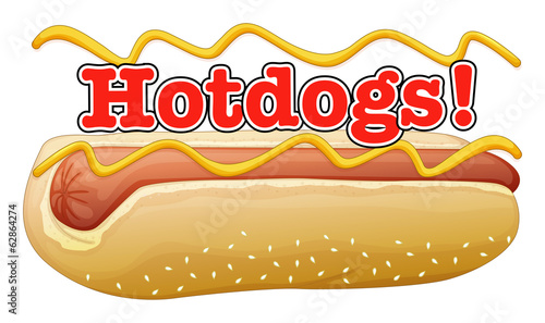 A hotdog in a bun with a label