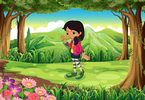 A jungle with a fashionable young girl