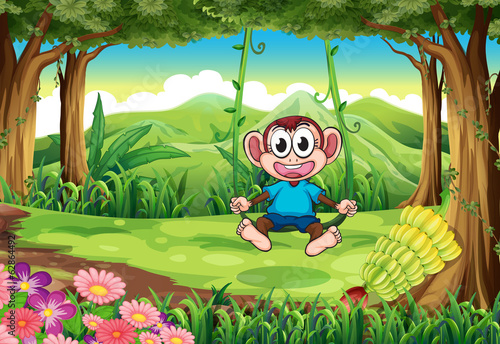 A monkey swinging