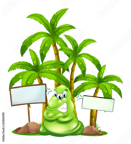 An angry monster in the middle of the empty signboards