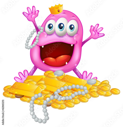A monster with gold bars and pearls