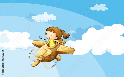 A wooden plane with a girl
