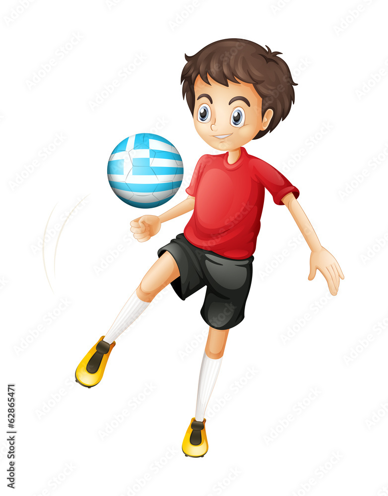 A young football player using the ball from Greece
