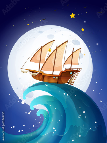 A ship above the giant waves