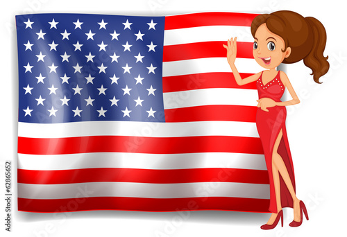 A beauty queen and the flag of the USA