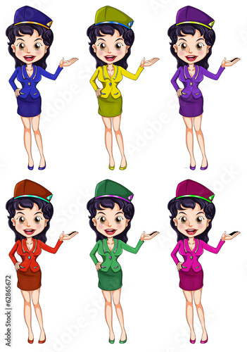 An air hostess with different uniforms