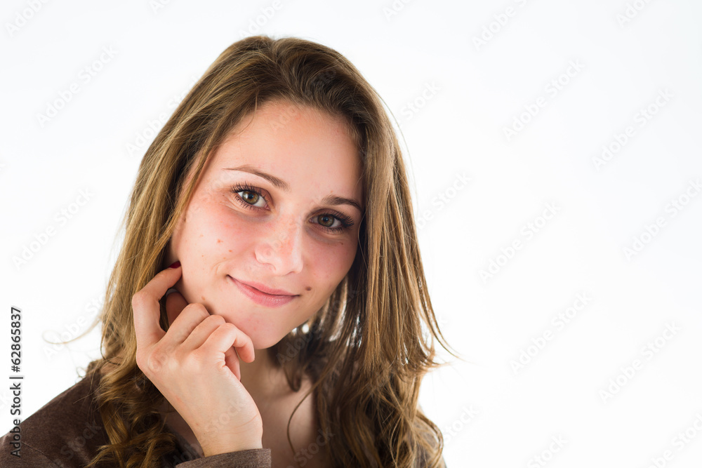 portrait of a cheerful young women on a white background portrait of a cheerful young women on a white background