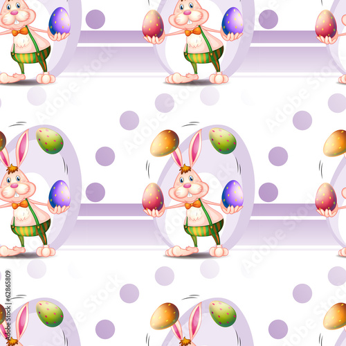 A seamless design with a bunny and Easter eggs