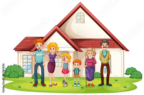 A family in front of their big house