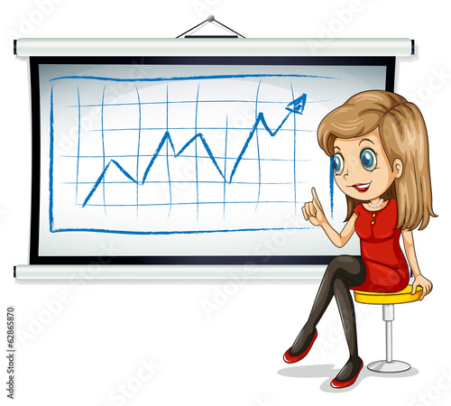 A businesswoman sitting in front of the bulletin board