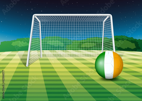 A ball at the field with the flag of Ireland