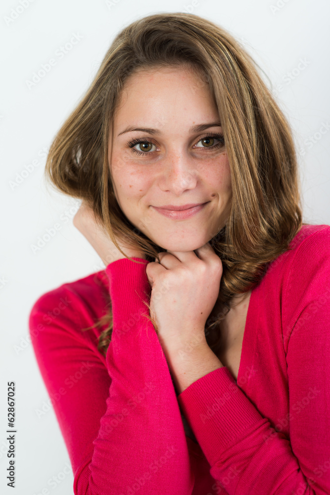 portrait of a cheerful young women on a white backgroung portrait of a cheerful young women on a white backgroung