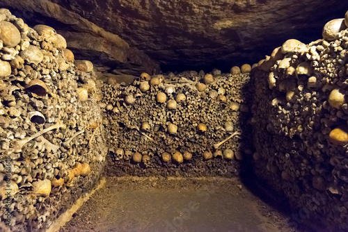 Les catacombes de Paris, France. Catacombs are underground landmark of Paris. photo