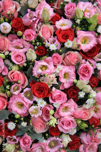 Red  pink and white wedding arrangement
