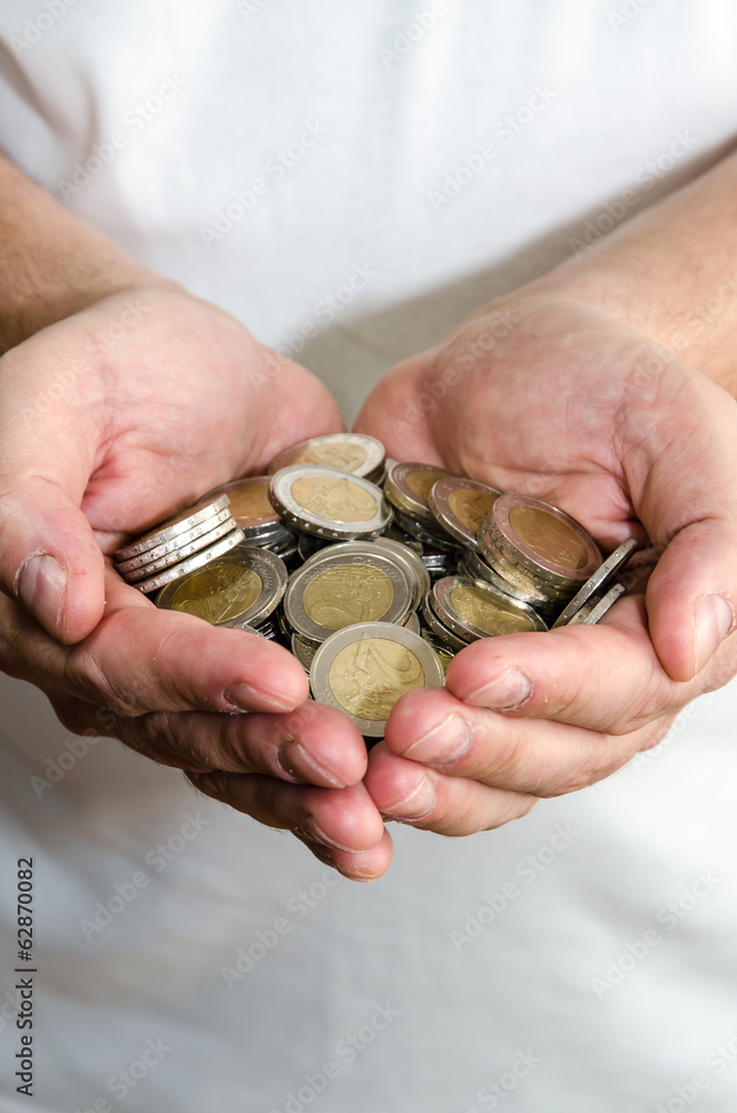 coins in hands