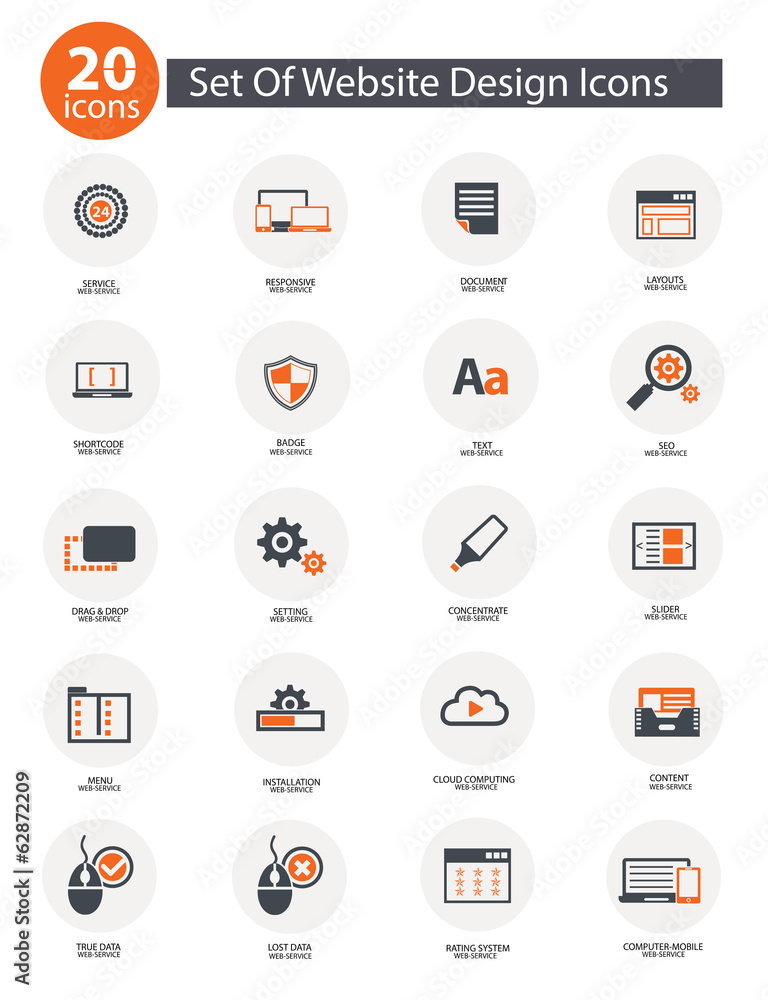 20 Set Of Web Design Icons,Orange version,vector 20 Set Of Web Design Icons,Orange version,vector
