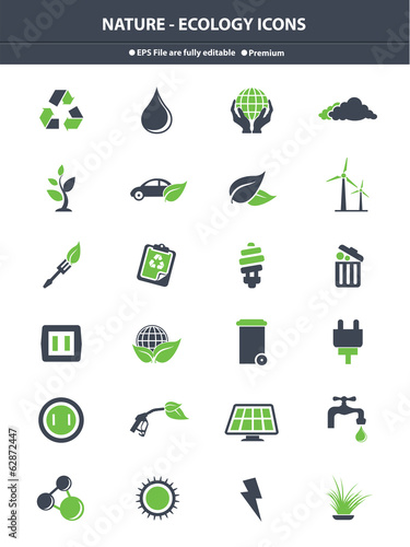 Nature & Ecology icons,Green & Gray version,vector