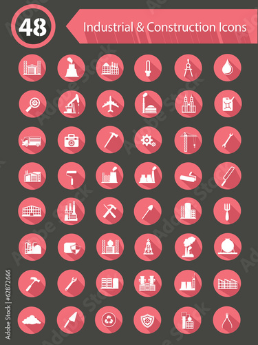 48 Industry & Construction Flat Icons,Pink version,vector