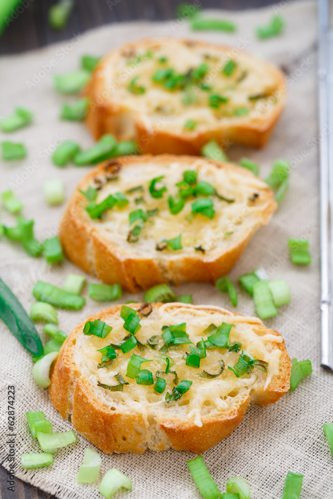Bruschetta with cheese and scallion Bruschetta with cheese and scallion