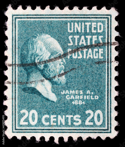 Stamp printed in US shows James Abram Garfield photo