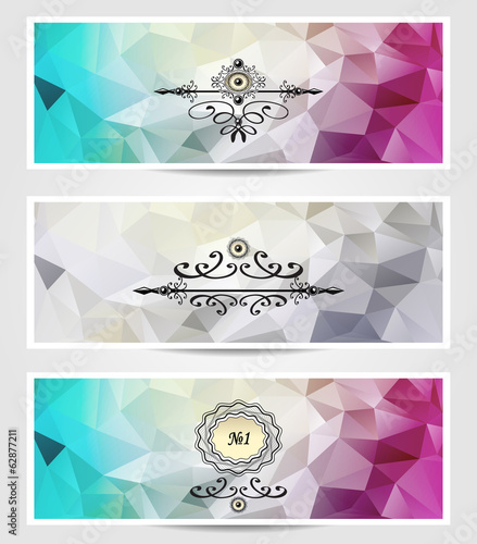 Set Abstract triangle banners  cyan lilac silver color