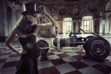 Fototapete Frauen Stilvolle Dame mit Retro Auto  © konradbak