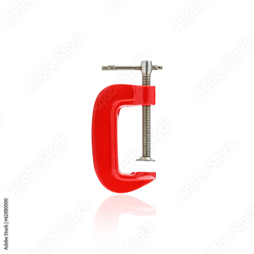 Red clamp isolated on white background photo