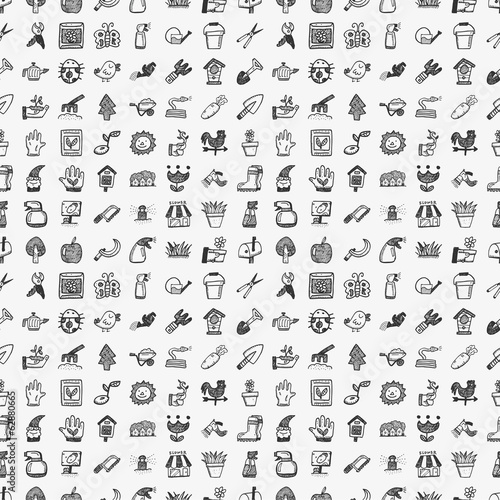seamless doodle gardening pattern