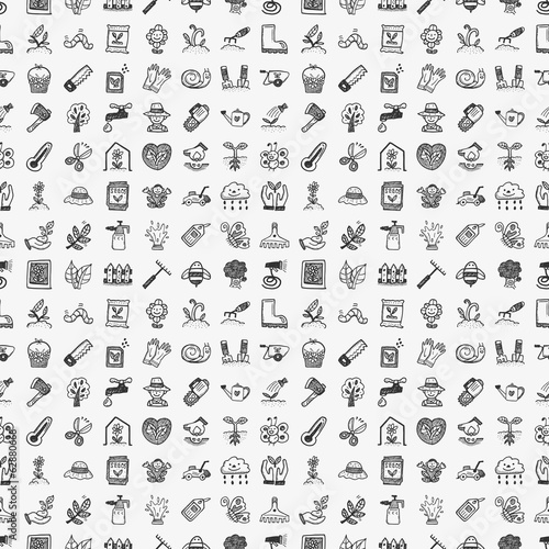 seamless doodle gardening pattern