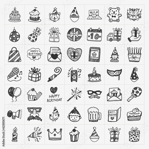 doodle birthday party icons