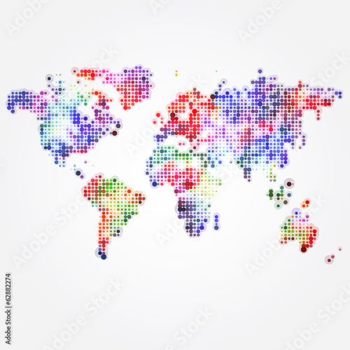 World Map with colored dots of different sizes