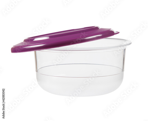 Plastic container for food with lid ajar