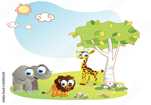 animals cartoon with garden background