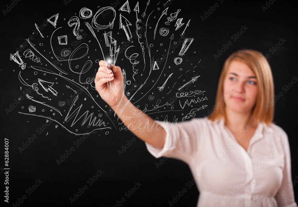Young girl drawing and skteching abstract lines Young girl drawing and skteching abstract lines