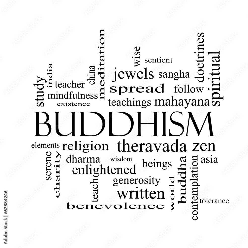 Fototapeta premium Buddhism Word Cloud Concept in black and white