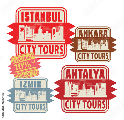 Grunge rubber stamp set with names of Turkey cities