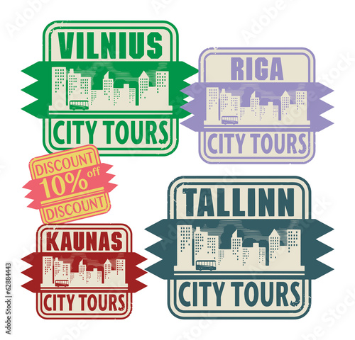 Grunge rubber stamp set with names of Lithuania, Latvia and Esto