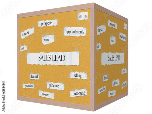 Sales Lead 3D cube Corkboard Word Concept photo