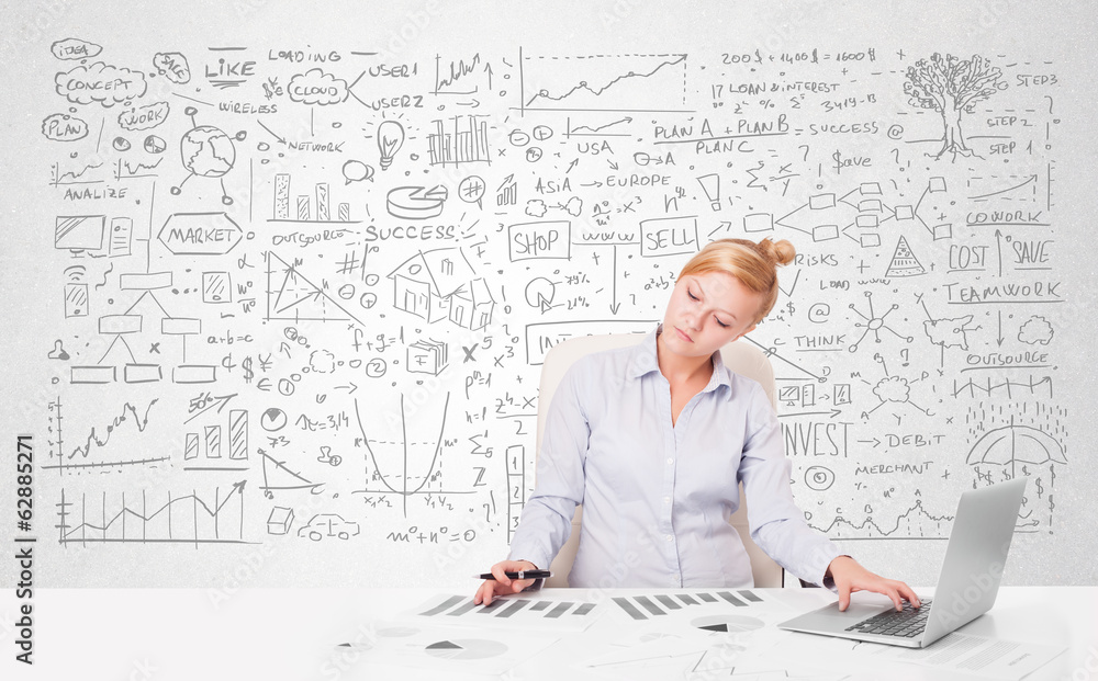 Pretty businesswoman planning and calculating various business i Pretty businesswoman planning and calculating various business i