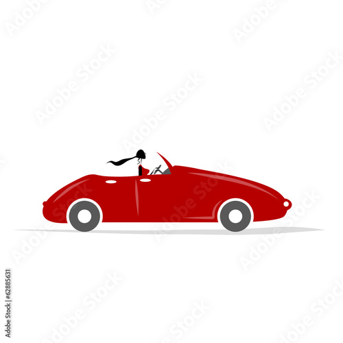 Woman driving red car for your design