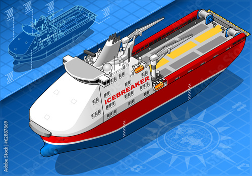 Isometric Icebreaker Ship Isolated in Front View
