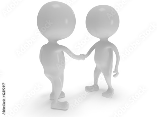 3d two white people shake hands.