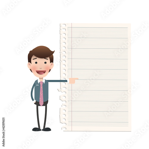 Businessman with note paper over white background. Vector design
