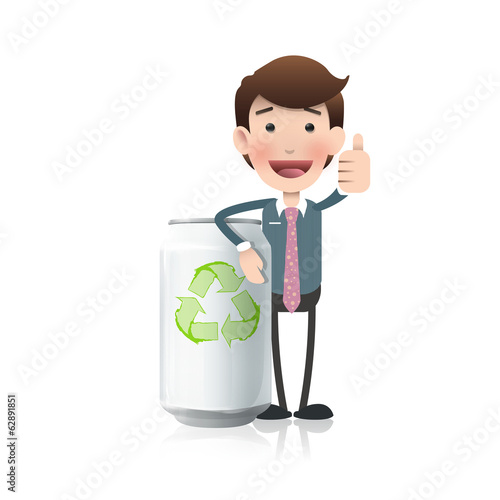 Businessman with eco can over white background