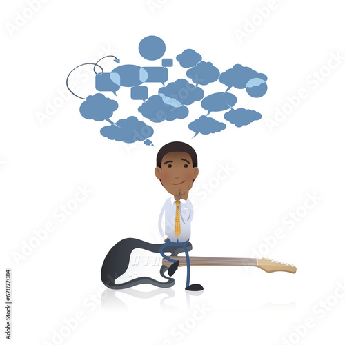 Businessman with guitar over white background