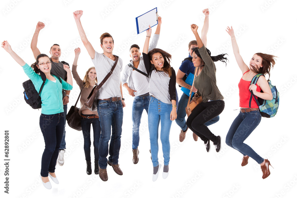 Successful University Students Over White Background