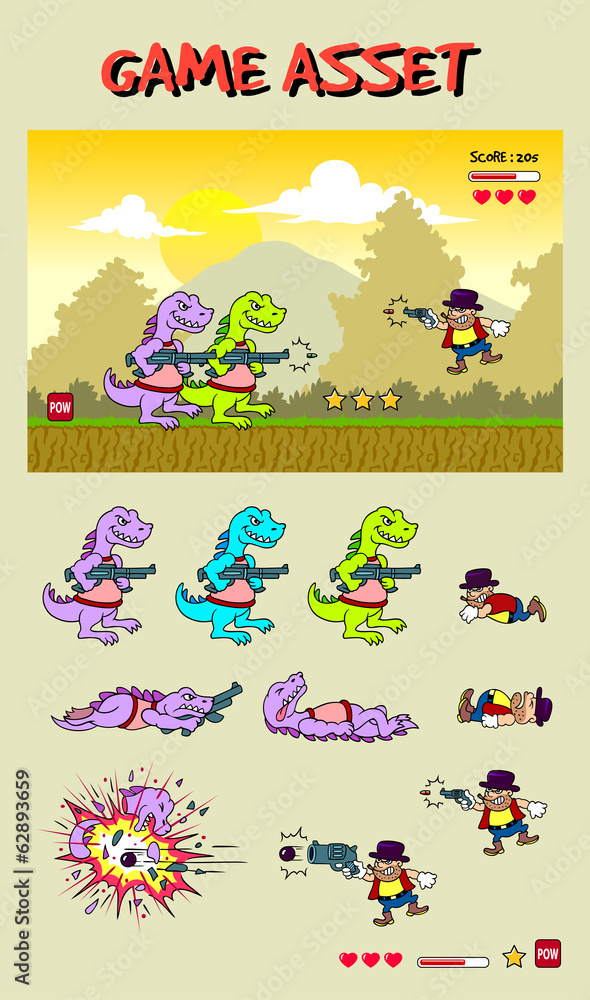 Dinosaur attack game asset.