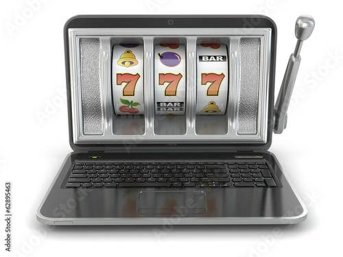 Online gambling concept. Laptop slot machine. photo