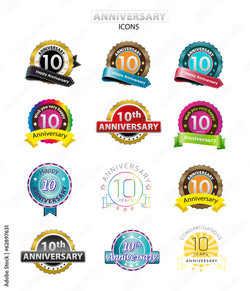 10th anniversary icons set, isolated, vector illustration Stock Vector ...